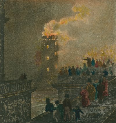 De brand vanaf Waterloo Bridge op 5 januari 1826 door English School