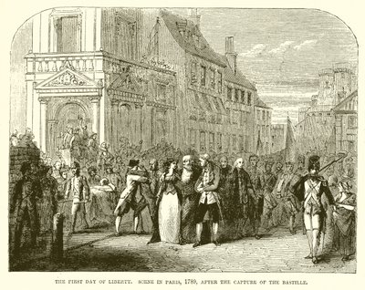 De eerste dag van vrijheid. Scène in Parijs, 1789, na de inname van de Bastille door English School