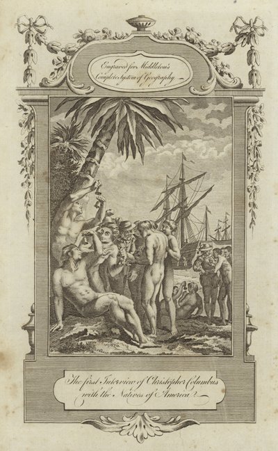 Het eerste interview van Christoffel Columbus met de inboorlingen van Amerika door English School