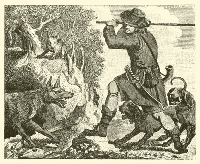 De vos en de wolf (gravure) door English School