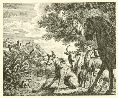 De kikker en de vos (gravure) door English School