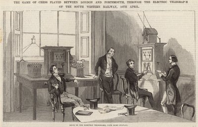 Het schaakspel gespeeld tussen Londen en Portsmouth, via de elektrische telegraaf door English School