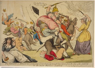 De geest van Frankrijk die despotisme, tirannie en onderdrukking van de aardbodem uitroeit, of de koninklijke krijgers verslagen, 1792 door English School