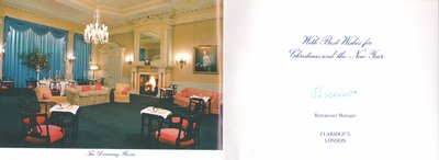 De binnenkant van de kerst- en nieuwjaarskaart van Claridge