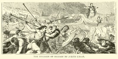 De invasie van Brittannië door Julius Caesar door English School