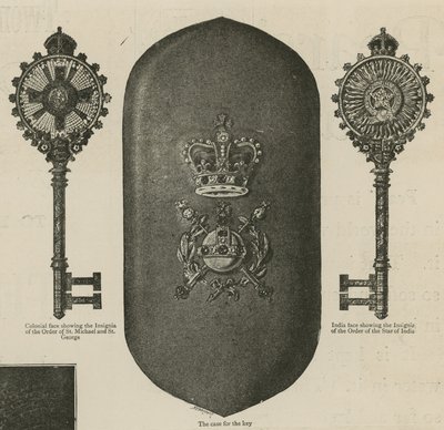 De sleutel gebruikt door de koningin bij de inauguratie van het Imperial Institute door English School