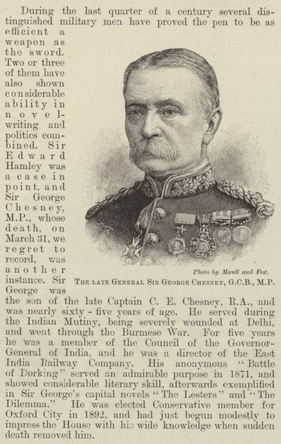 De overleden Generaal Sir George Chesney, GCB, MP door English School