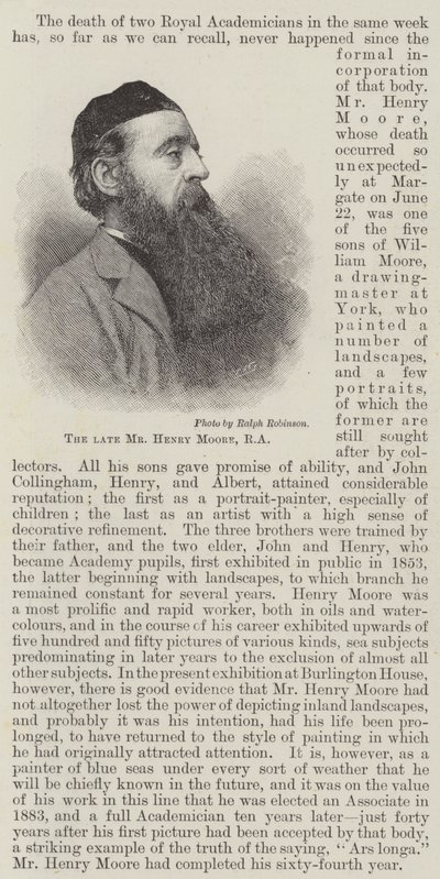 De overleden Mr Henry Moore, RA (gravure) door English School