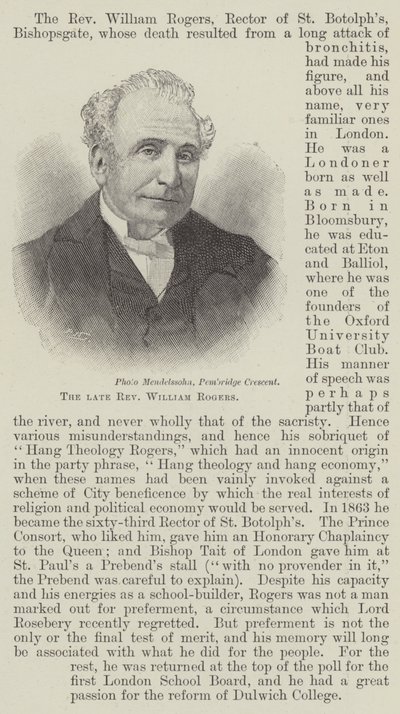 De wijlen dominee William Rogers (gravure) door English School
