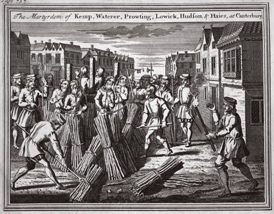 Het martelaarschap van Kemp, Waterer, Prowting, Lowick, Hudson en Haies in Canterbury, illustratie uit 