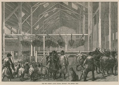 De nieuwe buitenlandse veemarkt, Deptford, Londen - de centrale schuur door English School