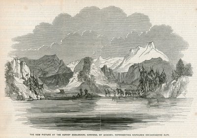 Het nieuwe schilderij in de Surrey Zoologische Tuinen, door Danson, voorstellende Napoleon die de Alpen oversteekt door English School