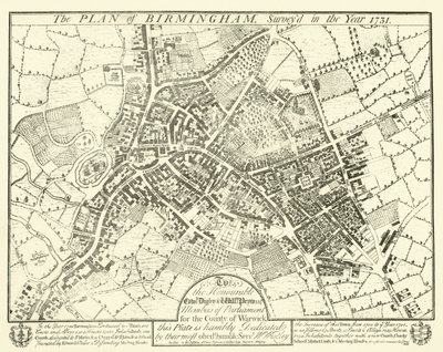 Het plan van Birmingham, onderzocht in het jaar 1731 door English School
