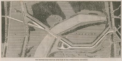 De voorgestelde weg door Hyde Park naar de Internationale Tentoonstelling door English School