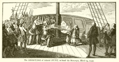 De executie van admiraal Byng, aan boord van de Monarque, 14 maart 1757 door English School