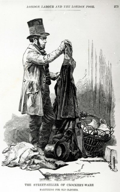 De straatverkoper van aardewerk ruilt voor oude kleren, c.1840 door English School