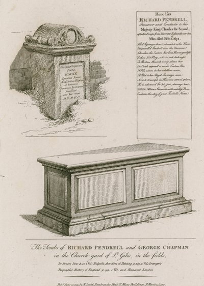 De graven van Richard Pendrell en George Chapman op het kerkhof van St Giles in the Fields, Londen door English School