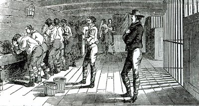 De wasruimte onderdeks - veroordeelde vakbondsleden worden naar Australië vervoerd, geïllustreerd in The Martyrs of Tolpuddle, gepubliceerd door Trades Union Congress, 1834 door English School