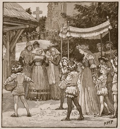 De bruiloft van Jack van Newbury: de bruidstoet, illustratie uit Cassells Geïllustreerde Geschiedenis van Engeland door English School