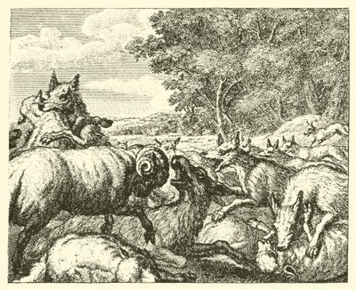 De wolven en de schapen (gravure) door English School
