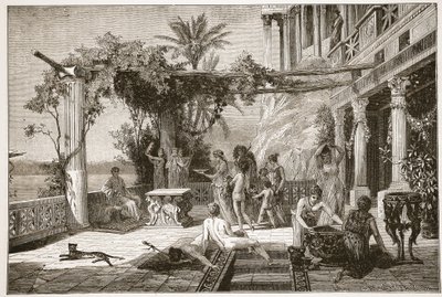 Tiberius bij Capreae (litho) door English School