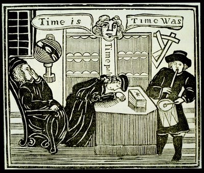 Tijd is, tijd was, kopie van een illustratie uit Geschiedenis van de geleerde broeder Bacon gebruikt in een verzameling chapbooks over esoterica door English School