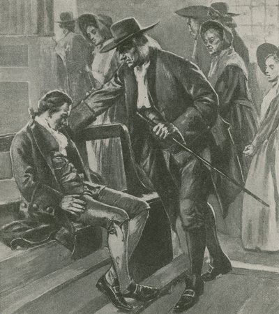 Moe en hongerig valt Benjamin Franklin in slaap in een Quaker-vergaderhuis door English School