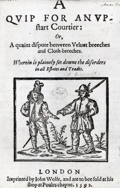 Titelpagina voor A Quip for an Upstart Courtier door Robert Greene, 1592 door English School