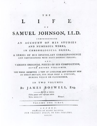 Titelpagina, uit Het leven van Samuel Johnson door James Boswell (1740-1795) door English School