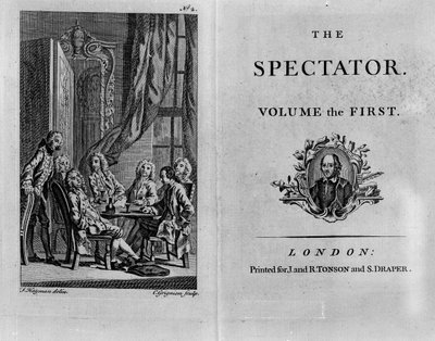 Titelpagina van het eerste deel van de verzamelde editie van The Spectator, gepubliceerd ca. 1788 door English School