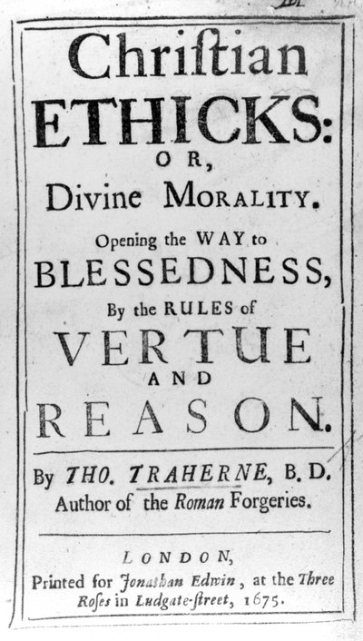 Titelpagina van Christian Ethicks door Thomas Traherne, gepubliceerd in 1675 door English School