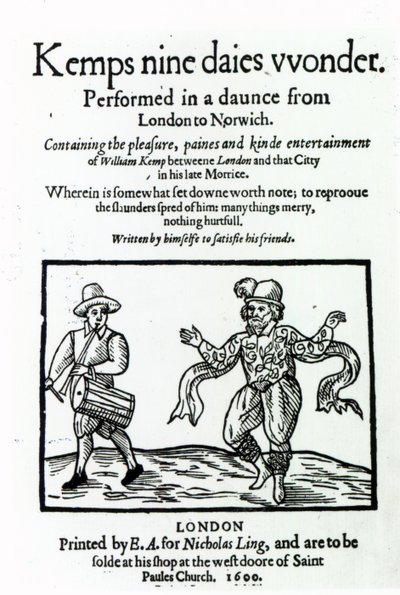 Titelpagina van William Kemps Nine Days Wonder, gepubliceerd in 1600 door English School
