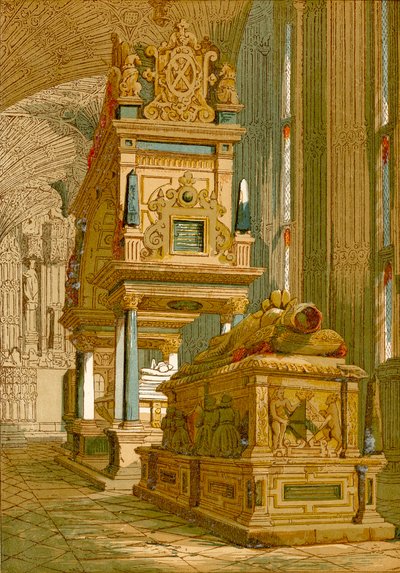 Graf van Mary Queen of Scots, Westminster Abbey (ingekleurde gravure) door English School