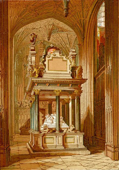 Graf van koningin Elizabeth, Westminster Abbey (ingekleurde gravure) door English School