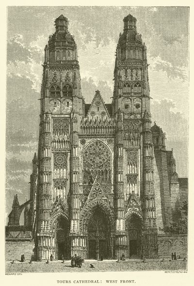Kathedraal van Tours, westgevel (gravure) door English School