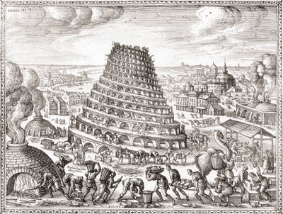 Toren van Babel (prent) door English School