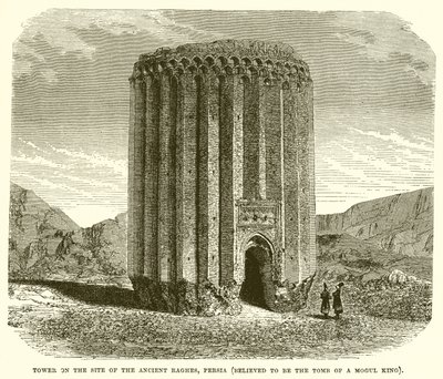Toren op de plaats van het oude Raghes, Perzië (vermoedelijk het graf van een Mogolkoning) door English School