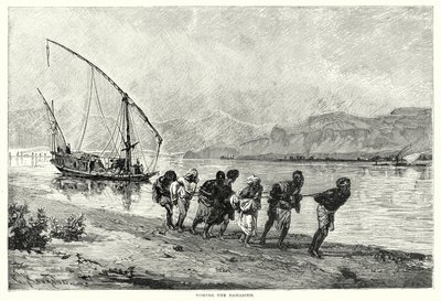 Het slepen van de Dahabieh (gravure) door English School