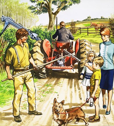 Tractorrijder en maaier door English School