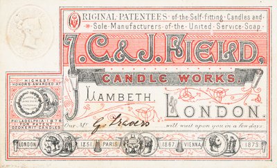 Handelskaart, J C en J Field Candle Works door English School