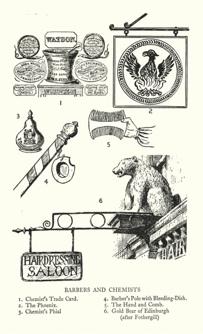Handelstekens: Kappers en Apothekers (litho) door English School