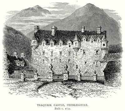 Kasteel Traquair, Peeblesshire (gravure) door English School
