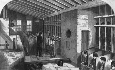 Loopwiel en eikenschuur in de stadsgevangenis van Holloway, uit 