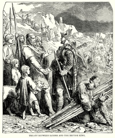 Verdrag tussen Saksen en de Britse koning (gravure) door English School