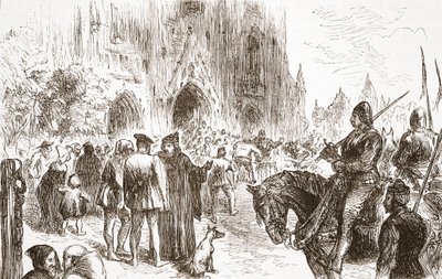 Proces van Jerome: wachtend op het vonnis, illustratie uit De Geschiedenis van het Protestantisme door James Aitken Wylie, 1878 door English School
