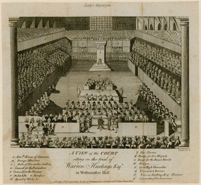 Rechtszaak van Warren Hastings in Westminster Hall door English School