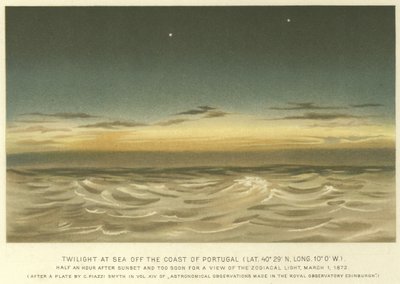 Schemering op zee voor de kust van Portugal, Breedtegraad 40° 29 N, Lengtegraad 10° 0 W door English School