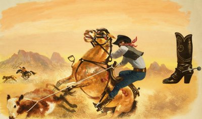 Onbekende cowboy die vee vangt door English School