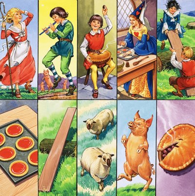 Ongeïdentificeerde montage van kinderliedjespersonages door English School