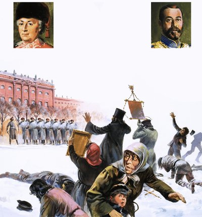 Ongeïdentificeerde scène uit de Russische Revolutie van 1905 door English School